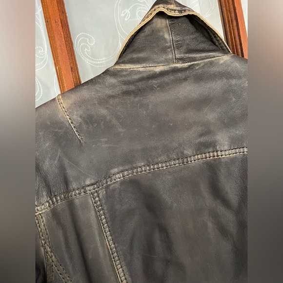 True Religion Soft Genuine Leather Distressed Aged Look Moto Coat Jacket - Picture 13 of 16